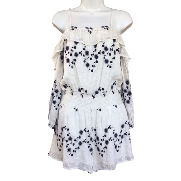 JOA White Embroidered Eyelet Off Shoulder Romper Size Small NWT - Picture 1 of 7